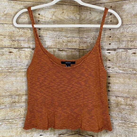 FOREVER 21 CROCHETED RUFFLED BOHO KNIT CONCERT WEAR FESTIVAL WEAR CROP TOP MED - Picture 2 of 3